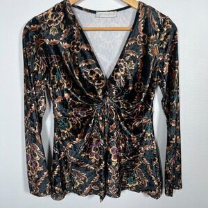 Vintage Womens Y2K Whimsigoth Jewel Tone Velvet Babydoll Top Sz S Green Stretch